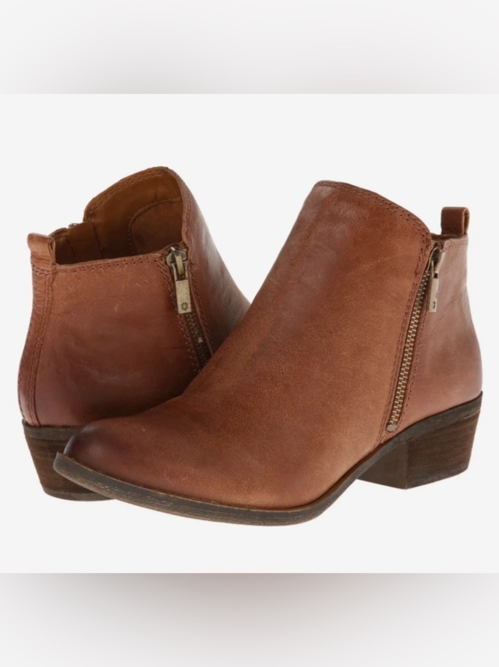 Lucky Brand Basel Bootie Tan Leather Ankle Boots with Side Zipper